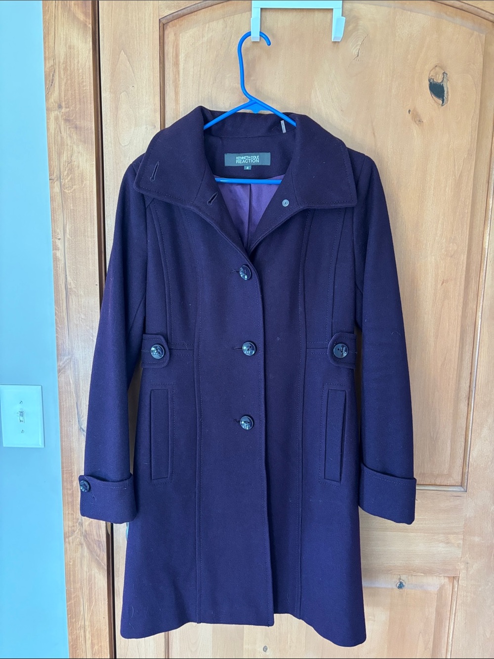 Kenneth Cole Reaction Women's Dark Purple Wool-Blend Peacoat